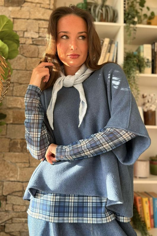 Bobby Mesh Layering Top Nevis Plaid Navy